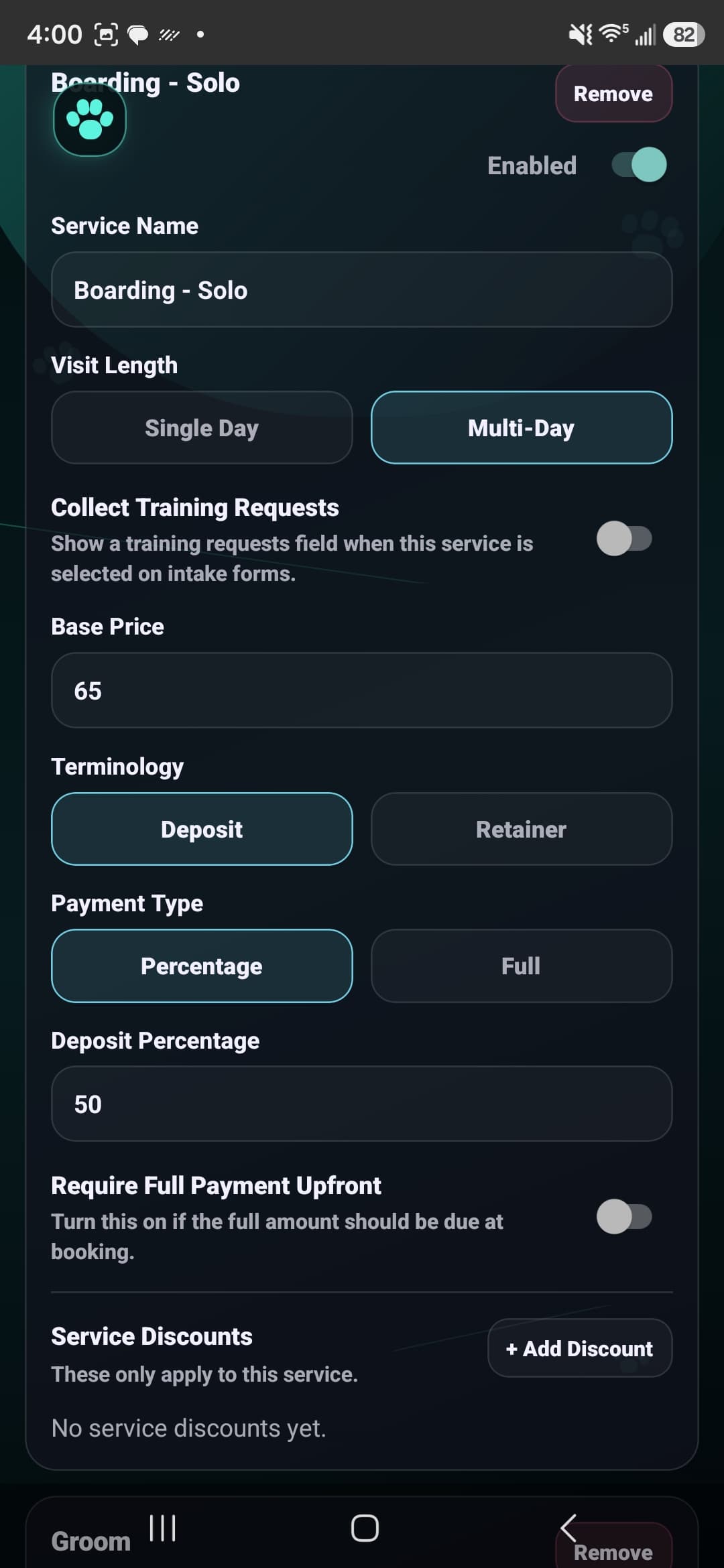 Service Setup preview