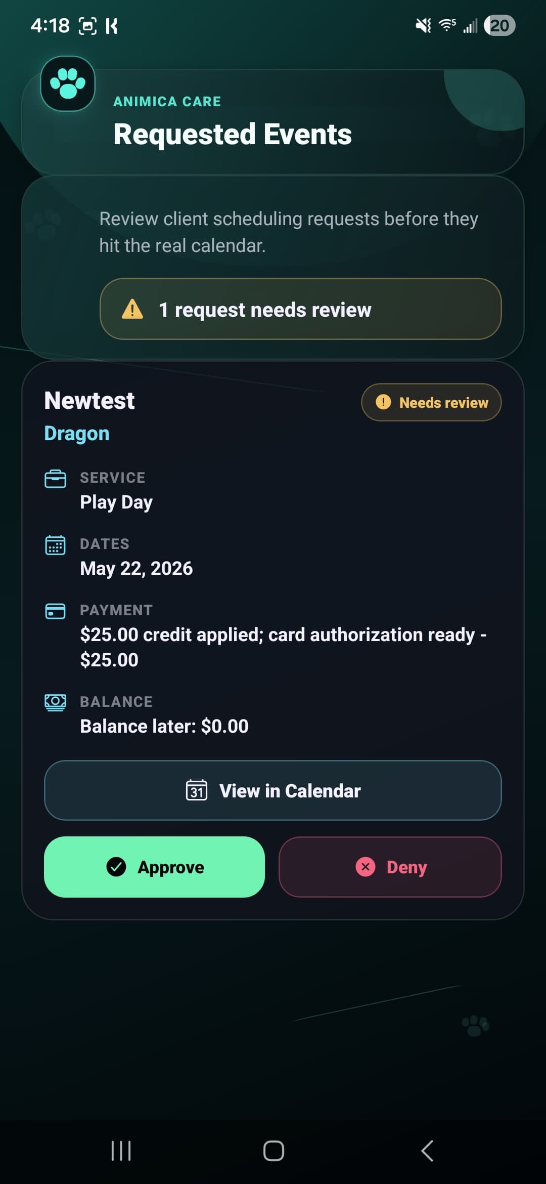 Requested Events preview